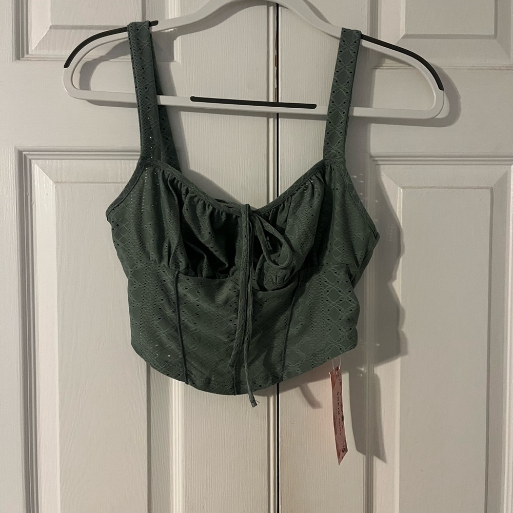 SHEIN Green Eyelet Bra Top